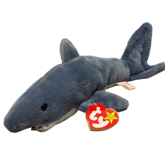 Ty Other - Ty Beanie Babies Crunch the Shark 1996 Blue White Plush Toy Tags Attached